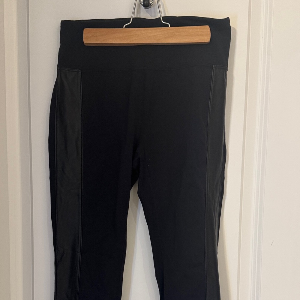 Athleta Black Leggings with Faux Leather Panels